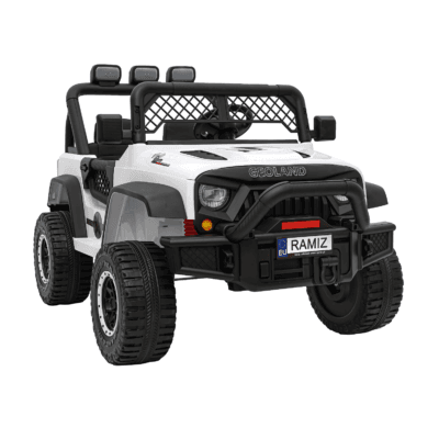 autko terenowe geoland power dla 2 dzieci bialy pilot silniki 2x200w bagaznik radio mp3 led
