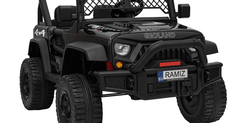 autko terenowe geoland power dla 2 dzieci czarny pilot silniki 2x200w bagaznik radio mp3 led