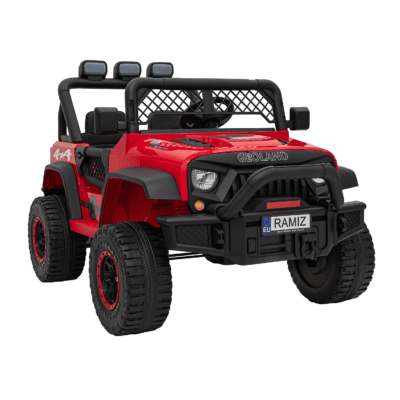 autko terenowe geoland power dla 2 dzieci czerwony pilot silniki 2x200w bagaznik radio mp3 led