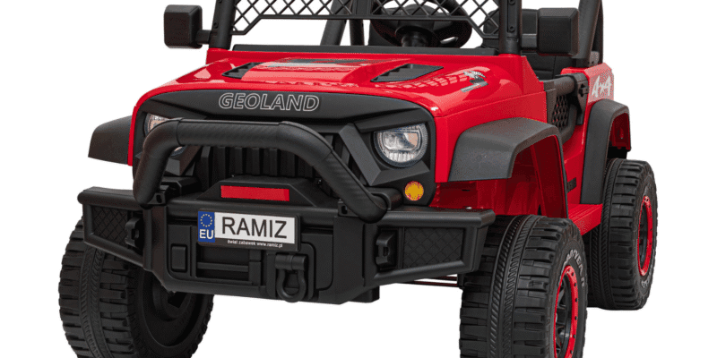 autko terenowe geoland power dla 2 dzieci czerwony pilot silniki 2x200w bagaznik radio mp3 led - zdjecie produktu 1