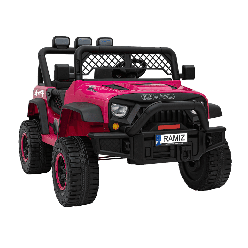 autko terenowe geoland power dla 2 dzieci rozowy pilot silniki 2x200w bagaznik radio mp3 led
