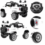 Autko terenowe JJ na akumulator dla dzieci Biały + Pilot + Schowek + Światła + Audio - obrazek 5