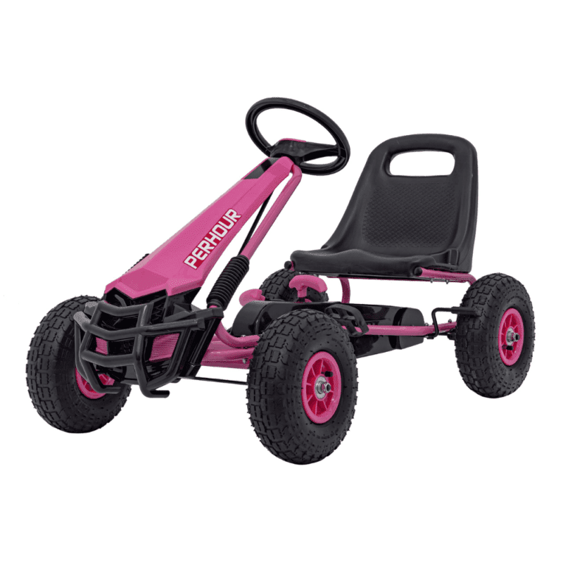 gokart na pedaly air perhour dla dzieci rozowy hamulec reczny pompowane kola regulacja siedzenia - zdjecie produktu 1