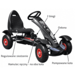 Gokart na pedały Racing XL dla dzieci 3+ Czarny + Pompowane koła + Regulacja fotela + Wolny bieg - obrazek 6