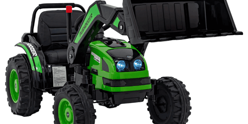 koparka traktor na akumulator dla dzieci zielony ruchome ramie lyzka pilot wolny start radio fm led