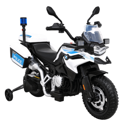 Motor Policyjny BMW F850 GS na akumulator dla dzieci + Kółka pomocnicze + Syrena + Światła + 2 Kufry + Wolny Start