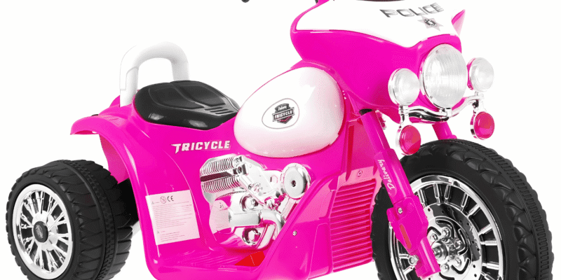 motorek chopper na akumulator dla dzieci rozowy 3 kola dzwieki swiatla led