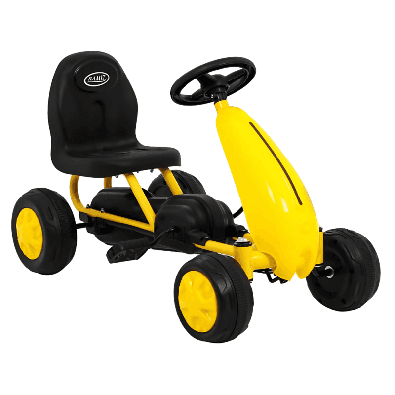 pierwszy gokart na pedaly dla najmlodszych zolty naped lancuchowy kola z guma