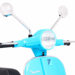 Skuter Vespa elektryczny dla dzieci Niebieski + Kółka pomocnicze + Audio + Ekoskóra + EVA + Wolny Start - obrazek 8