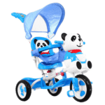 3-kołowy Rowerek dla dzieci Panda Niebieski + Dźwięki + Daszek + Barierka + Podnóżek + Rączka + Schowek