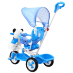 3-kołowy Rowerek dla dzieci Panda Niebieski + Dźwięki + Daszek + Barierka + Podnóżek + Rączka + Schowek - obrazek 3