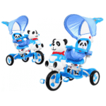 3-kołowy Rowerek dla dzieci Panda Niebieski + Dźwięki + Daszek + Barierka + Podnóżek + Rączka + Schowek - obrazek 4