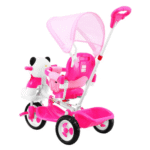 3-kołowy Rowerek dla dzieci Panda Różowy + Dźwięki + Daszek + Barierka + Podnóżek + Rączka + Schowek - obrazek 3