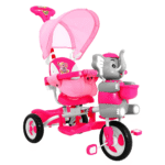 3-kołowy Rowerek dla dzieci Słonik Różowy + Dźwięki + Daszek + Barierka + Podnóżek + Rączka + Schowek