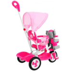 3-kołowy Rowerek dla dzieci Słonik Różowy + Dźwięki + Daszek + Barierka + Podnóżek + Rączka + Schowek - obrazek 3