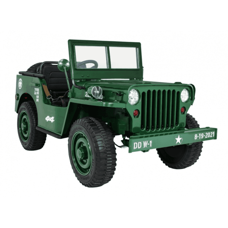 autko wojskowe retro strong dla 3 dzieci zielony naped 4x4 schowki eva wolny start mp3 led