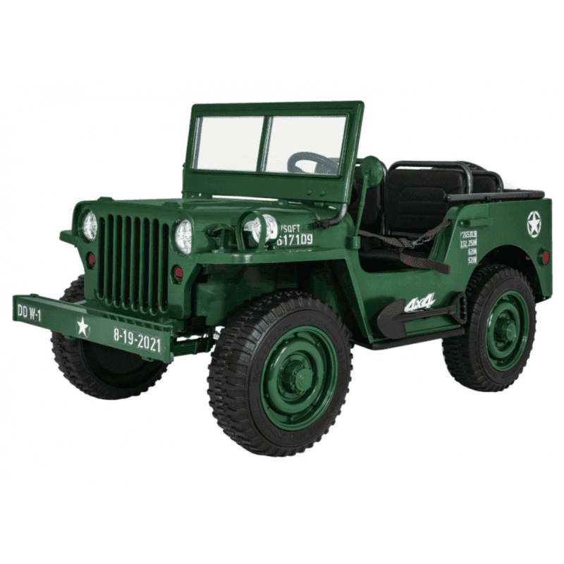 autko wojskowe retro strong dla 3 dzieci zielony naped 4x4 schowki eva wolny start mp3 led - zdjecie produktu 1